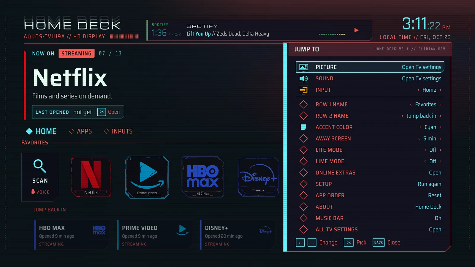 Jump To, the quick panel, open over the Apps section